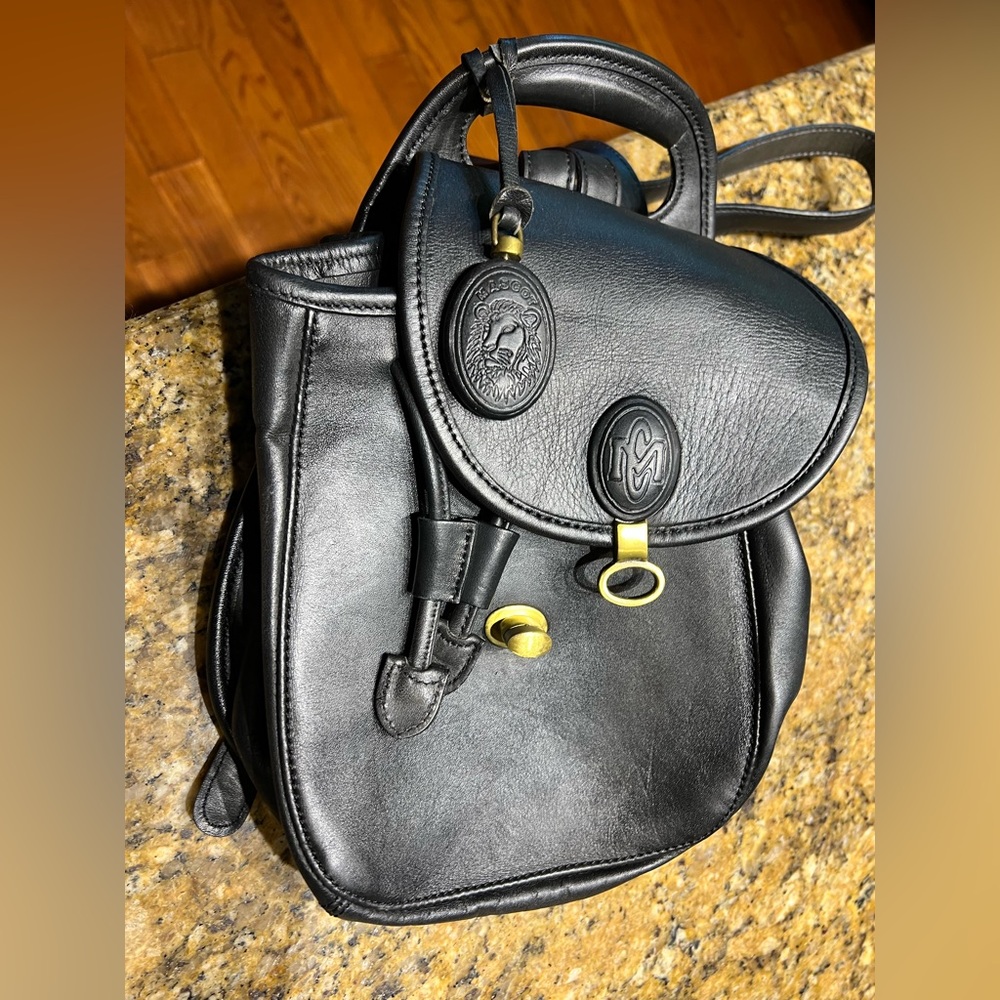 Mascot Black Leather Backpack with Gold Accents